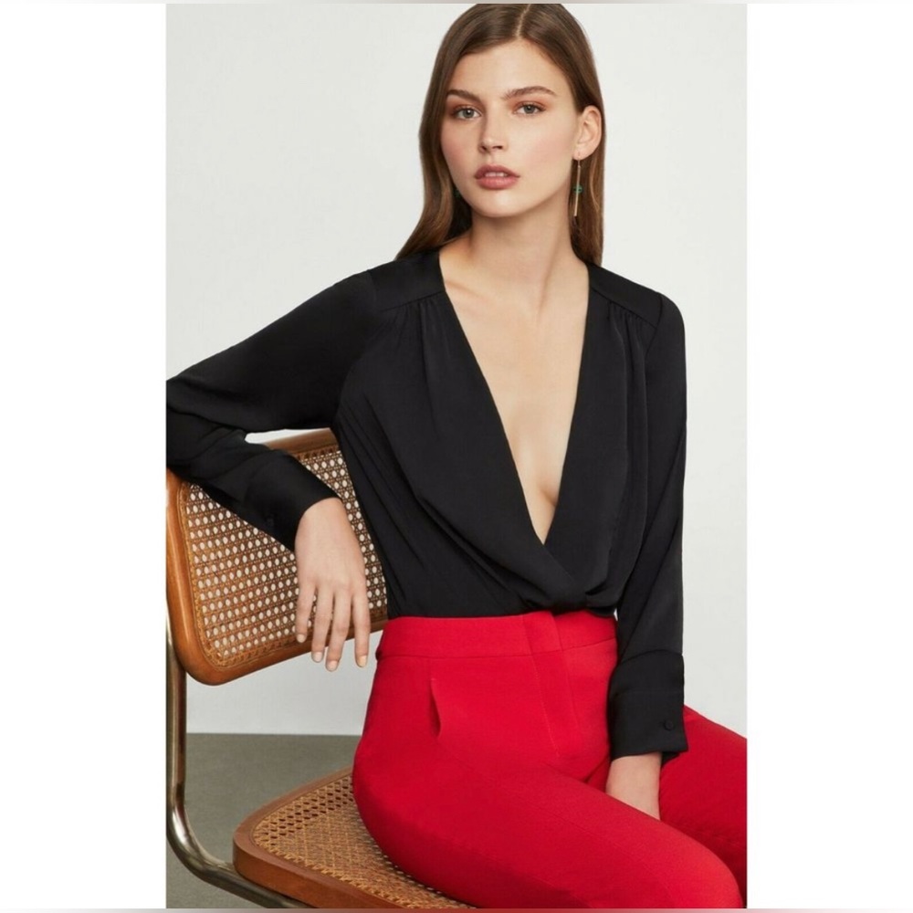 BCBGMAXAZRIA Bodysuit Faux Wrap Surplice